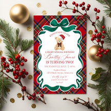 Red Tartan Christmas Bear Party