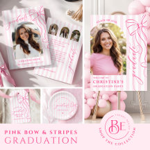 Pink Bow with Stripes Graduation