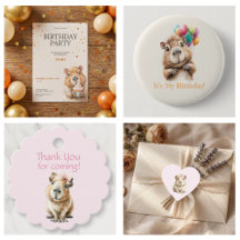 Woodland Capybara Birthday Invitation & Party Set