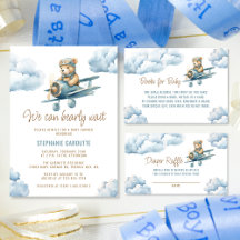 We Can Bearly Wait Blue Teddy Bear Airplane Shower
