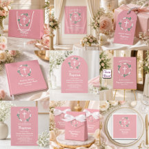 Dusty Pink Cross Floral Crest Baptism Collection