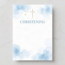 Christening & Baptism Invitation  Soft Blue & Gol