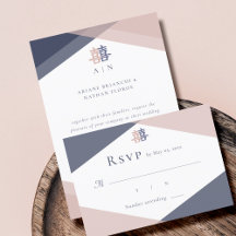 Blush Pink Navy Blue Geometric Chinese Wedding 