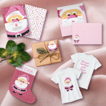 Cute pink whimsical Santa Claus Christmas 