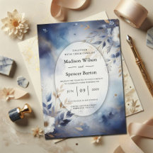Navy Blue and Gold Floral Wedding Stationary Suite