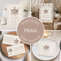 Vintage Pram Baby Shower in Sepia Brown and Ivory