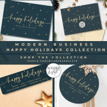 Modern Business Happy Holidays Snowflake Blue Gold