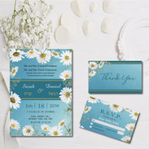 WEDDING - White Daisies on Teal