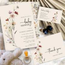 Earth Tone Boho Wildflower Baby Shower Invites