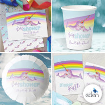 Narwhal cute rainbow watercolor art baby shower