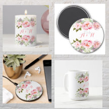 Elegant Pink Floral Wreath Monogram 25th Wedding 