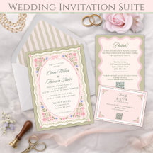 Elegant Sage Green Floral Wedding Invitation Suite