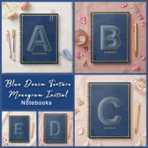 Blue Denim Texture Monogram Initial Notebooks