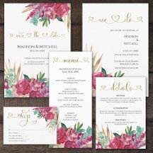 Hot Pink Magenta Floral Elegant Gold Script Hearts