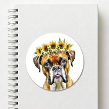 Watercolor Boxer Dog Floral Sunflower Crown