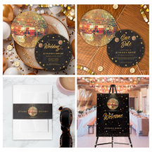 Retro Black & Gold Disco Ball Wedding