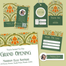 Green Art Nouveau Iris Floral Business Suite