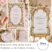 Romantic Pink Rose Gold Wedding & Victorian Floral