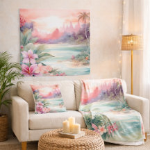 Pink Tropical Beach Home Decor