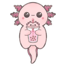 Cute Kawaii Cartoon Axolotl Drinking Bubble Tea