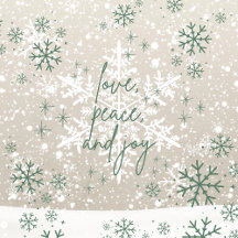 Beige Cream and Green Merry Christmas Snowflakes