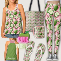 Green apple on pink plush print