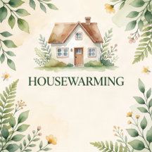  Housewarming Invitation  Watercolor Home & Green