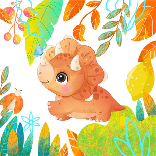 Invitation Baby shower Tropical Cute Orange Dinosaur