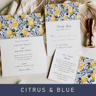 Invitation Élégant agrumes et Mariage botanique bleu