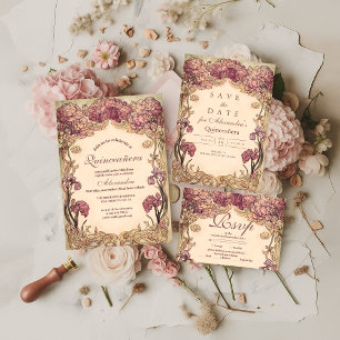 Invitation Vintage Orchidée Art Nouveau Quinceañera