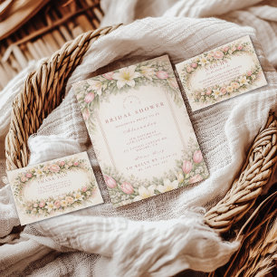 Invitation Mariage champêtre avec tulipes roses et lis