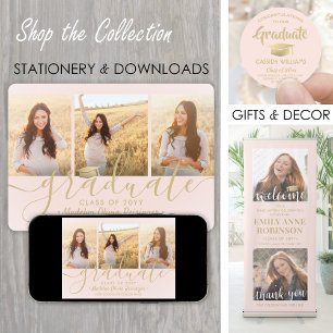 Faire-part Téléchargeable 4 Photo Graduation Blush Pink & Gol