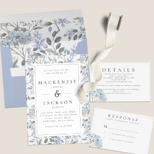 Invitation Blue Hydrangeas Watercolor Mariage QR Code