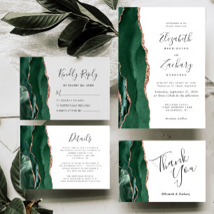 Cartons Réponse Moderne émeraude vert rose or agate mariage