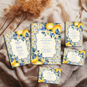 Invitation Carrelage bleu méditerranéen italien et Mariage ci