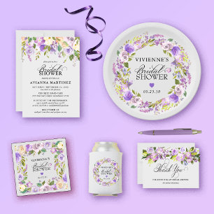 Assiettes En Carton Élégante Fête des mariées florale violette