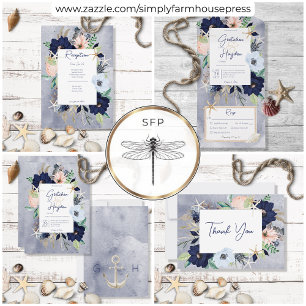 Invitation Tout En Un Code QR Nautique Rustique Bleu Plage