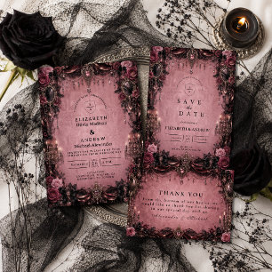 Carte De Remerciements Mariage gothique rose capricieux