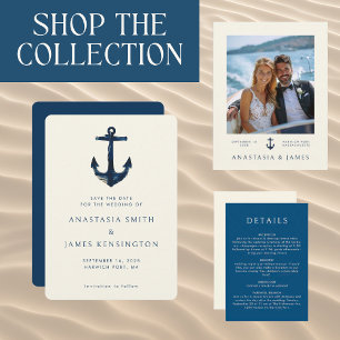 Carte D'accompagnement Ancre Bleu Nautique Design moderne Mariage Océan