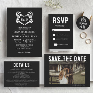 Invitation Élégant noir squelette Coeur Mariage gothique