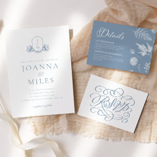 Dusty Blue Calligraphy Mariage Repas Carte RSVP