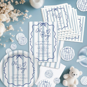 Confettis Oh Boy Cute Moderne Dusty Baby shower Bleu Stripes