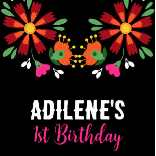 Zwart Etnisch Bloem Fiesta Mexicaans Borduurwerk Ronde Sticker