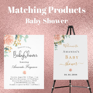 Invitation Carte Postale Baby shower rose bee bee rose fleurie fille