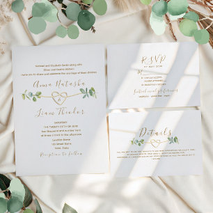 Invitation Tout En Un Mariage Botanique Gold Sage Green