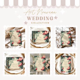 Carte De Remerciements Floral Vert or Mariage Art Nouveau