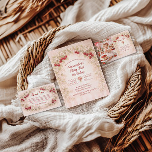 Invitation Fête du premier anniversaire Cerise Blush Botaniqu