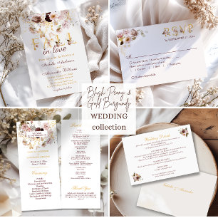 Save The Date Peony et Gold Burgundy Floral Mariage
