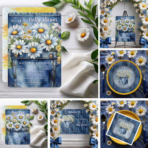 Carte De Remerciements Denim Blue Jean   Baby shower floral de Daisies