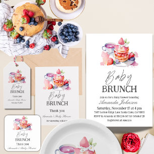 Invitation Aquarelle Pancake avec baies Bébé Brunch Douche